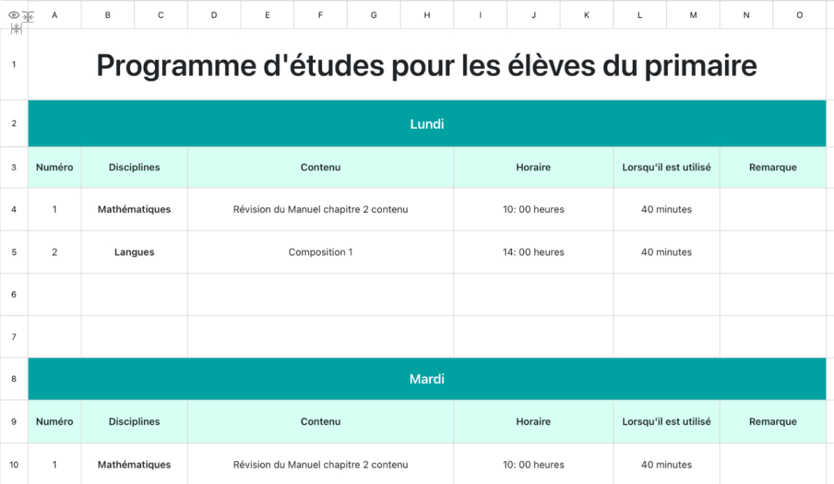 Programme d'études pour les élèves du primaire